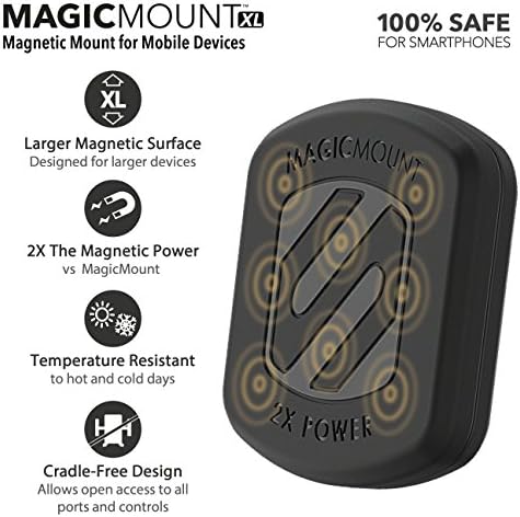 Scosche Magthd2 MagicMount XL אוניברסלי יניקה מגנטית מחזיק הרכבה על מכשיר נייד, מחזיק הר הרכבה מגנטי אוניברסלי למכשירים ניידים בתסכול אריזה בחינם, שחור