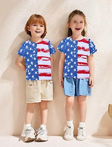ילדי בני 4 ביולי חולצות בנות אמריקאי דגל חולצה פעוט פטריוטי קצר שרוול טיז כותנה בגדי 2-8 ט