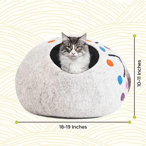 מיטת מערת חתולים מצמר ג ' וצ ' יני - מערת חתול לבד ידידותית לסביבה לחתולים וחתלתולים-לבד מ- צמר טבעי-מרחב פרימיום ואישי לחתולים הפנימיים שלך