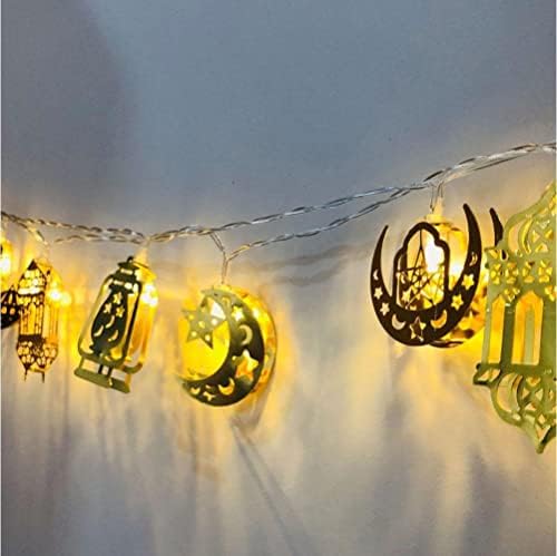 אורות פיות קויפדים המופעלים באמצעות סוללה, אורות מחרוזת לד רמדאן מוסלמי 1.65 מ ' אורות פיות המופעלים באמצעות סוללה כוכב ירח עיד מובארק תפאורה אור חם