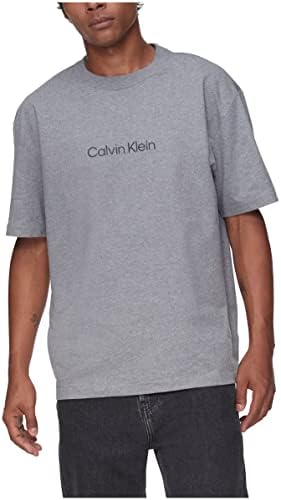 קלווין קליין גברים של התאמה רגועה לוגו צווארון עגול חולצה