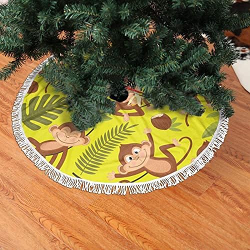 חצאית עץ חג המולד של קוף חיה מצחיק של בעלי חיים מצחיקים, מחצלת חצאית עץ חג המולד עם ציצית לעיצוב מסיבת חתונה לחג 48