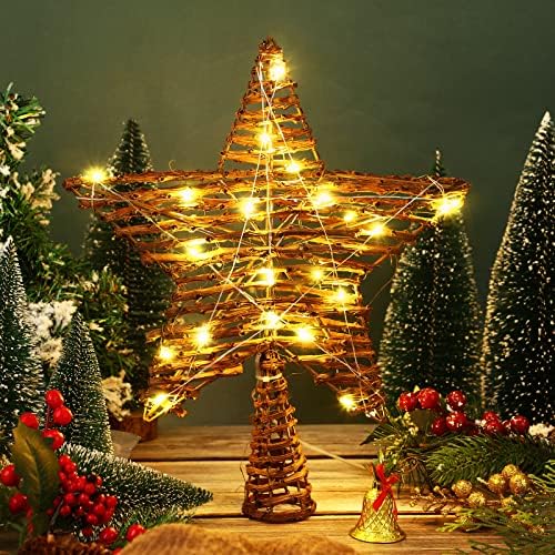 חג המולד ראטאן כוכב TEETOP, טופר עץ כוכב יוטה טבעי בגודל 14 אינץ '.
