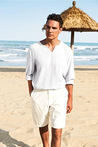 קואופנדי גברים פשתן הנלי חולצה שרוול ארוך מזדמן חולצות יוגה רופפות בכושר חוף היפי חולצות עם כיס
