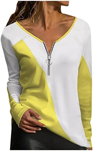 חולצת טריקו מזדמנת של Oplxuo לנשים שרוול ארוך רוכסן טלאי צוואר עגול טוניקה טוניקה חולצה חולצה סוודר רך קל משקל