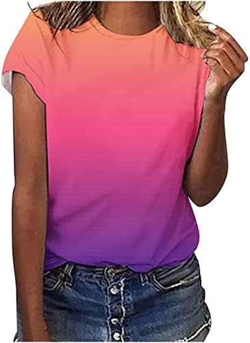 Fartey נשים עניבת קיץ חולצות צבע חולצות שרוול קצר מזדמן חולצות צווארון צבע שיפוע צבע רופפות טוניקה צמרות סוודר
