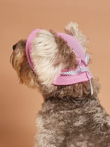 כובע נסיכת כלב Qwinee עם קשת עגול גזים עגול כובעי כובעי רשת נקבובית כובע מחמד נקבובי בינונית קטנה כלב חתול חתך חתך חיצוני הגנה מפני שמש שמש