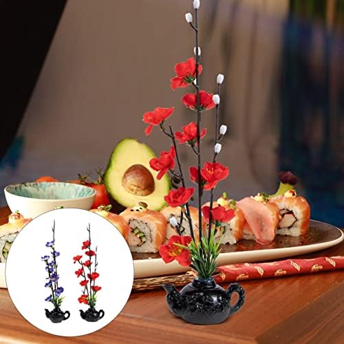 OperitAcx צמחים מלאכותיים 2 יחידים פרחים מלאכותיים קישוטי צלחת סושי צמחים מזויפים סשימי צלחת תפאורה קישוטי צלחת בסגנון יפני לקישוטים לחתונה מסעדה ביתי