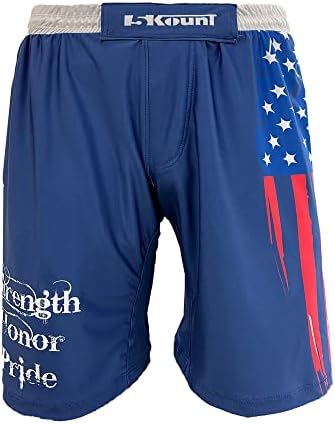 חוזק 5KOUNT, כבוד וגאווה סובלימוס דגל אמריקאי MMA קרב מכנסיים קצרים Muay תאילנדי בוקסר קיקבוקסינג BJJ אימונים קצרים - נוער כחול כהה גדול