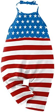 ג'יינג בנות תינוקות מקשה אחת רומפרס דגל אמריקאי הלטר פעוט סרבלים הדפסים חמודים רצועות רצועות חמודות מכנסיים הרם