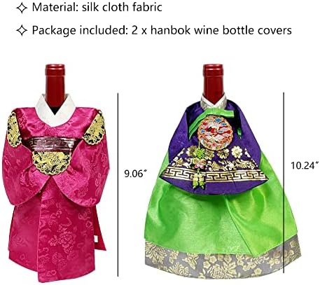 Wayuto 2 חבילה מכסה בקבוק יין של Hanbok כיסוי בקבוק יין קוריאני כיסוי בקבוק יין שרוול שרוול בקבוק יין מגן בקבוק יין תלבוש