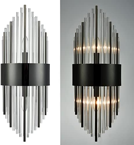 סט של שני מודרני 2-אור קריסטל פמוטים קיר תאורה שחור זכוכית אמבטיה קיר אור קבועה למסדרון, חדר שינה, כניסה, מבואה