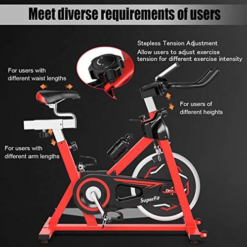 אופני אימון מקורה של Gymax, 30 קג גלגל תנופה מתכווננים אופניים נייחים אופניים עם צג LCD וקומקום מים, אופני אימון קרדיו של חגורה לחדר כושר ביתי
