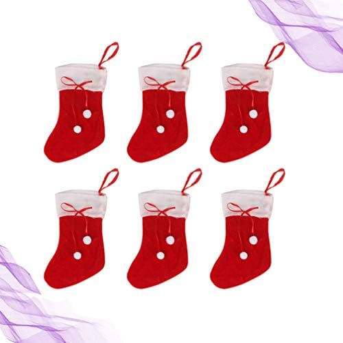 AMOSFUN CHIRSTMAS מתנות 6 יחידות מיני גרבי חג המולד של חג המולד מחזיקי כלי שולחן תלויים גרבי ממתקים קישוט עץ חג המולד לחג מפלגת חג המולד ציוד מענגים גרביים סנטה