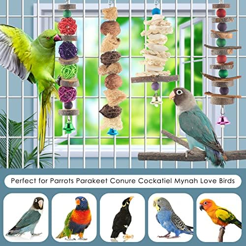 צעצועים לעיסת ציפורים של Bissap, 5 חבילות Parakeet צעצועי עץ טבעי תוכי תלייה כלוב צעצוע ציפורה עמדת עמד