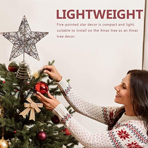 AMOSFUN עץ חג המולד טופר קישוטי כוכב, טופר עץ חג המולד מואר באורות LED, טופר עץ חג המולד של כוכב זהב לקישוטי מסיבת עץ חג המולד