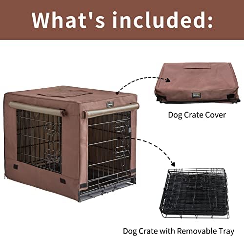 ערכת ארגזי כלבים של דונורו לכלבים בגודל קטן מקורה עם כיסוי ארגז כלבים, כלביות לכלבים עם דלת כפולה ובתים לגור וחתולים, כלובי כלבים מתכתיים מתקפלים