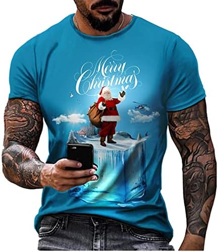 חולצות טריקו של שרוול קצר של Dsodan לחג המולד לגברים, 2022 חג המולד מצחיק סנטה קלאוס הדפס o
