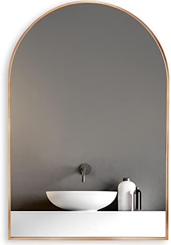 מראה מקושתת על קיר 24*36, עיצוב קיר, עם מסגרת מתכת לאמבטיה, חדר שינה, כניסה, מראה קיר מודרנית ועכשווית - זהב