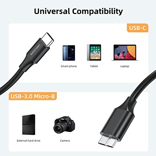 מיקרו B ל- USB C כבל כונן קשיח 1ft 2-חבילה, USB 3.1 סוג C ל- Micro B כבל תואם ל- MacBook Pro Air, Galaxy S5 Note 3, Toshiba Seagate WD WD WEST DIGITA DIGITAL DRIVE, מצלמה ועוד