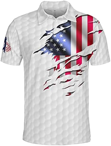 חולצות גולף של Hivichi לגברים חולצת פולו גברים מצחיק חולצת דגל אמריקאית פטריוטית מטורפת