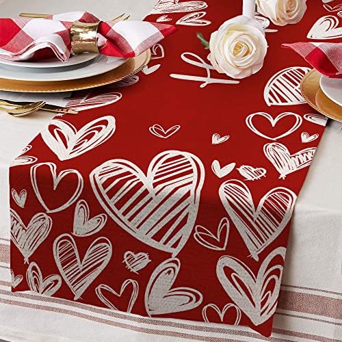 ארקני קישוטי חג האהבה אדום אהבה רץ לשולחן 13 על 72 אינץ 'עיצוב עונתי בית חווה לחג מקורה נושא וינטג' איסוף ארוחת ערב במסיבה ב-343