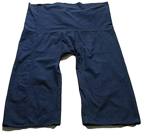 מכנסי יוגה מכנסי דייג תאילנדי מכנסיים כותנה כחולה כהה בגודל חינם