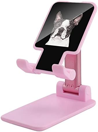 חמוד בוסטון טרייר כלב טלפון סלולרי מתקפל עומד מתכוונן מחזיק טאבלט מתכוונן הרכבה לבית שולחן עבודה שולחן עבודה ורוד בסגנון