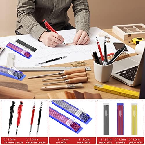 סט עפרונות נגר של ווגריג, עיפרון סימון מכני של 4 יחידות עם 48 מילוי סמן, עפרונות בעבוד