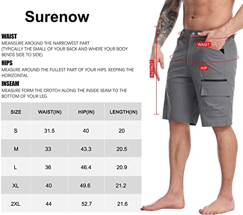 מכנסי טיול מטען לגברים של Surenow מכנסיים קצרים קיץ קצרים קזים משקל קל משקל נושם יבש מהיר מכנסיים קצרים מחנה רופף דיג קצר