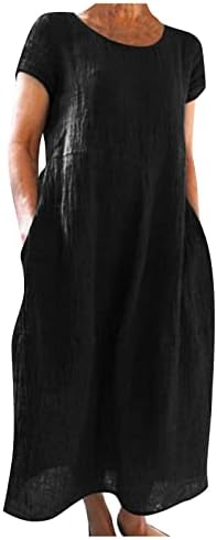 קיץ לנשים מזדמן צווארון V שרוול קצר שרוול כותנה פשתן חולצת MIDI שמלה בתוספת גודל שמלת טוניקה שמלות טוניקה שמלות 2023