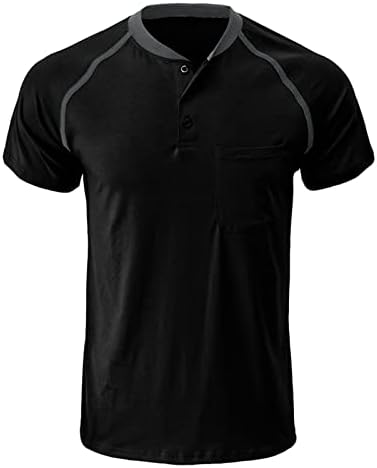חולצות הנלי של פיקליון לגברים כפתור שרוול קצר בצבע מוצק חולצות כותנה עם כיס חזה