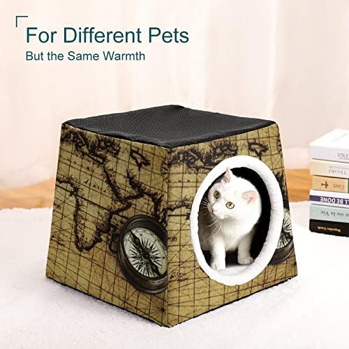 רטרו גלוב מפת מצפן חתול מיטות לחתולים מקורה חמוד לחיות מחמד בית מתקפל מסתור מיטת עבור חיצוני חתולי כלבים