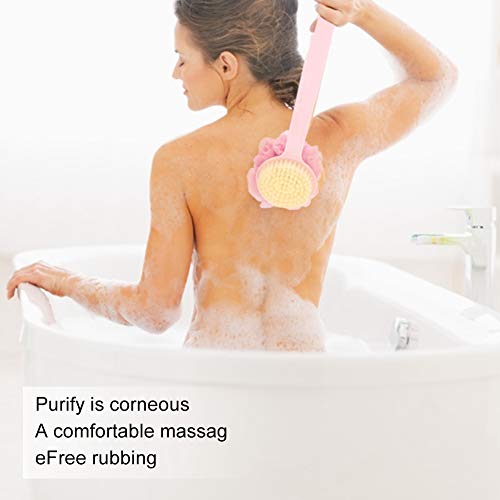 ידית ארוכה מברשת מקלחת אמבטיה, לופה על מכונת כביסה אחורית ספוג רשת ארוך ידית פילינג מברשת גוף לגברים ונשים