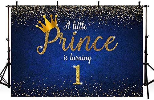 מוהופונד הנסיך ילד קישוט יום הולדת 1 תפאורת כתר זהב כתר נצנצים, נסיך קטן הופך 1 רקע כחול רקע באנר שולחן העוגה סטודיו אבזרי צילום ויניל 7x5ft
