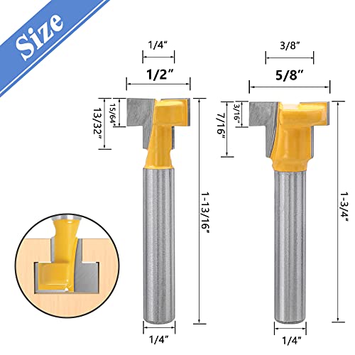 MESEE 5 חתיכות S-SLOT STROT SET BIT SET, 1/4 אינץ 'SHANK T TROTTING SLOTTING מפתח חורש נתב עץ TRACK TRACK TRACKING CUTTER CUTTER עבור 5/16 , 3/8, 1/2 , 7/16, 5 /8 ברגי משושה