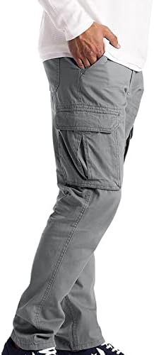 מכנסי חורף לגברים אופנה בצבע אחיד מזדמן כיס אלסטי סופר מכנסיים צ'ינוס בכושר רגיל