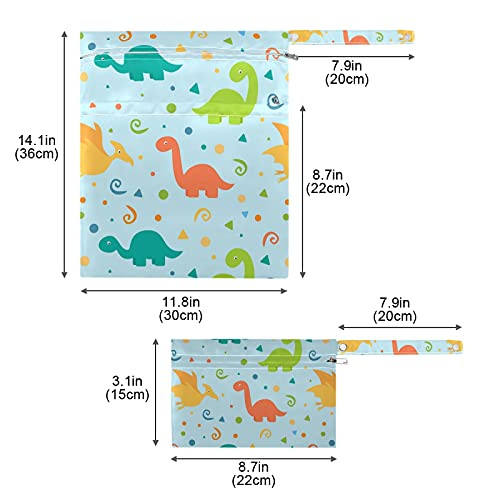שיגואה דינוזאור צבעוני שקית יבשה רטובה 2 חבילה אריזת מים אטום למים תליה חיתול תיק חיתול עם שני כיס רוכסן לחיתול, בגד ים, בגדים רטובים, מוצרי טיפוח, בגדי כושר