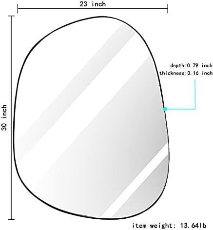 מראה קיר א-סימטרית לעיצוב 23 *30, מראה קיר ממוסגרת שחורה מודרנית לסלון חדר אמבטיה כניסה לחדר שינה Ele-Stou-0064B
