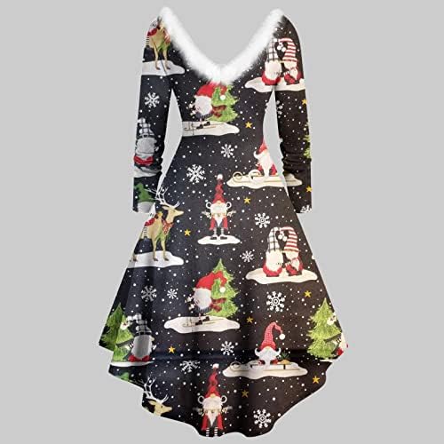 נשים של נדנדה שמלות חג המולד הדפסת פרוותי עם צווארון ארוך שרוול למשוך בחזרה מסיבת שמלת פסטיבל מסיבת מידי תה שמלה