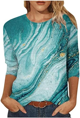 אופנה 3/4 חולצות שרוול לנשים צבעוניות עגול צוואר עגול עגול הדפסת טי דפסת טי 2023 חולצות סוודר קיץ