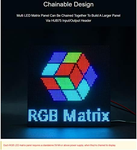 RGB בצבע מלא LED מטריקס לוח 64x32 פיקסלים, 2048 נוריות RGB אינדיבידואליות, בהירות מתכווננת, מגרש 4 ממ, הצגת טקסט צבעוני אנימציה עיצוב הניתן לשרשרת תואם עם Arduino/Raspberry Pi