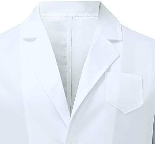 מעיל מעבדה לבגדי עבודה לבנים לבנים של Beuu, כפתור גברים מטה ארוך קרדיגן מכללת סטודנטים טוניקה טוניקה עם 3 כיסים