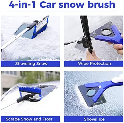 מברשת שלג של מכונית, 4 ב 1 מברשת שלג קצף נשלף, ניקוי השמשה הקדמית, מטאטא של שלג 270 מעלות, משאית, משאית, מגרד קרח רכב רכב שטח