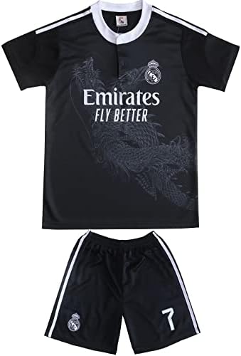 רונאלדו לא 7 מדריד שחור דרגון מהדורה מיוחדת ילדים כדורגל ג ' רזי ערכת מכנסיים קצרים גרבי סט נוער גדלים