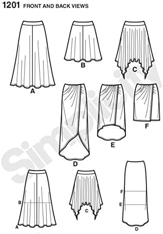 פשטות 1201 משיכת נשים על חצאיות תפירה, בגדלים 14, 16, 18, 20 ו- 22.