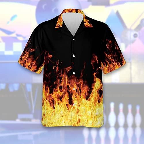 LEEVUS להבה בהתאמה אישית חולצת באולינג עם שם, חולצת באולינג אש, חולצות הוואי מכופתרות באולינג, מתנות באולינג לגברים