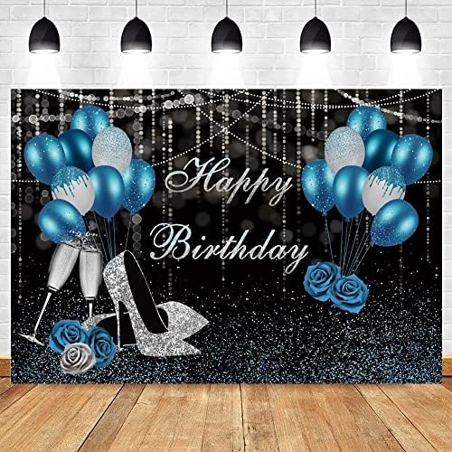 רקע ליום הולדת לנשים עקבים גבוהים מכסף ובלונים כחולים קישוט למסיבת יום הולדת ילדה רוז כחול בהתאמה אישית מסיבת יום הולדת 350x230 סמ