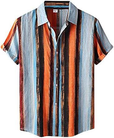 חולצות פשתן כותנה קיץ לגברים וינטג 'כפתור שרוול קצר במורד חולצת הוואי